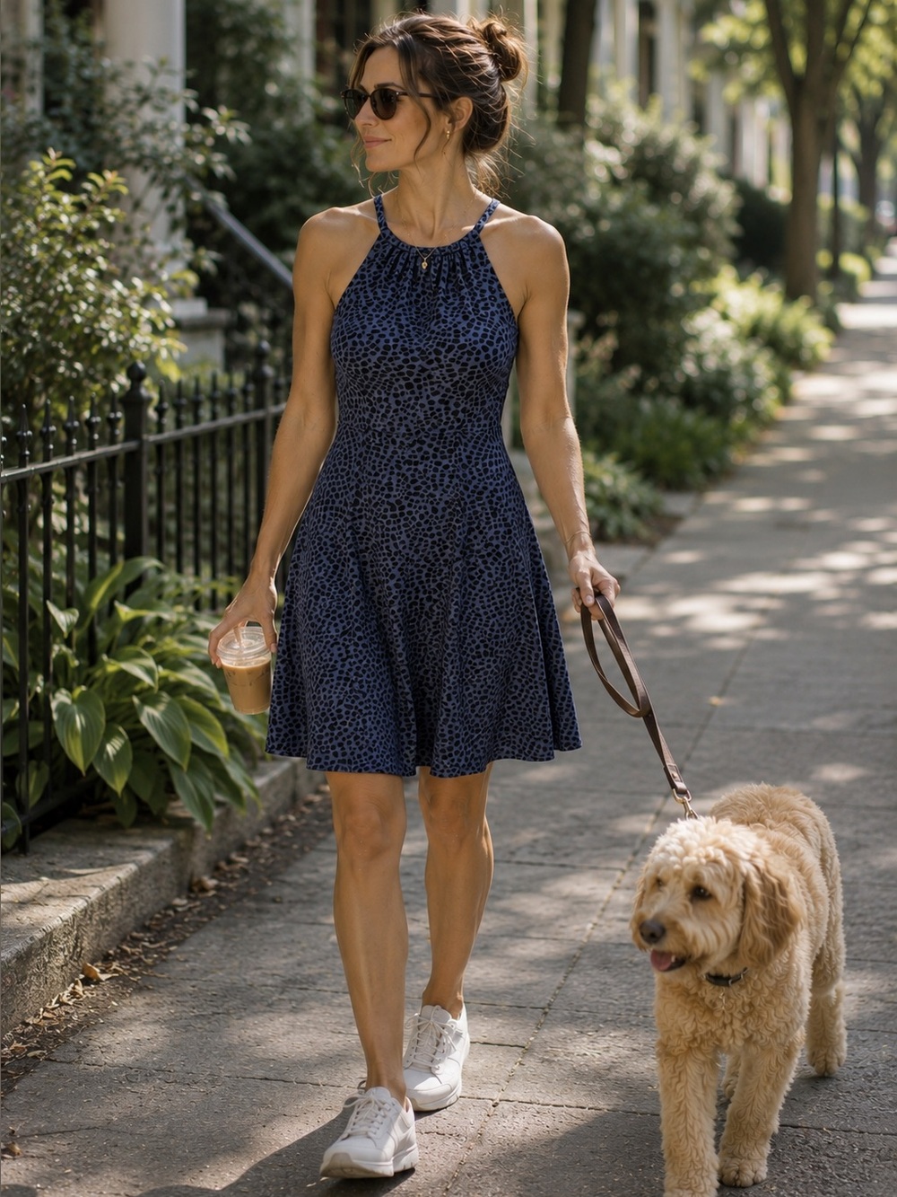 Eddie Bauer Halter Sundress Built In Bra Blue Print Travel Dress Size S